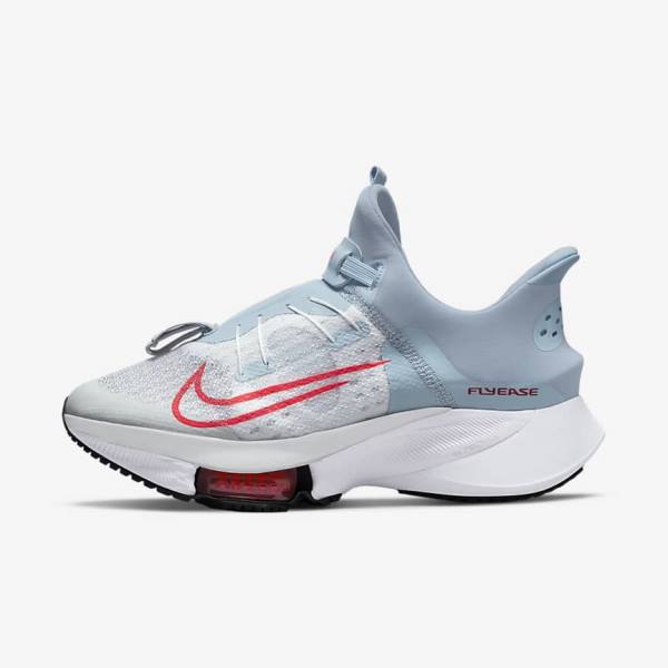 Women\'s Nike Air Zoom Tempo NEXT% FlyEase Easy On-Off Road Running Shoes Light Blue / Platinum / White / Red | NK639VKF