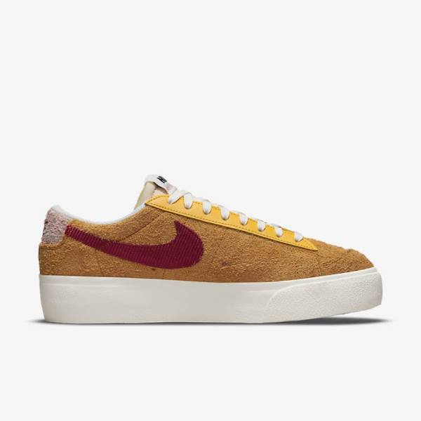 Women's Nike Blazer Low Platform Sneakers Gold / Pink / Burgundy | NK130GAB