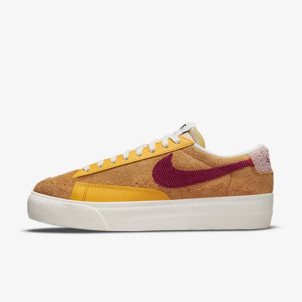 Women\'s Nike Blazer Low Platform Sneakers Gold / Pink / Burgundy | NK130GAB