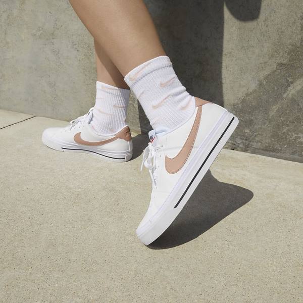 Women's Nike Court Legacy Next Nature Sneakers White / Orange / Black / Rose | NK805XJM