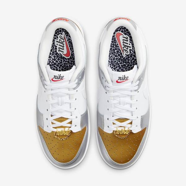 Women's Nike Dunk Low SE Sneakers Gold / Silver / Red / White | NK685WGO