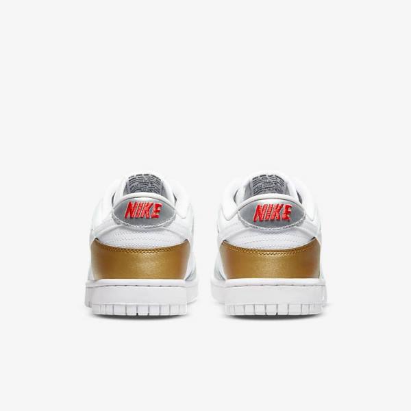 Women's Nike Dunk Low SE Sneakers Gold / Silver / Red / White | NK685WGO