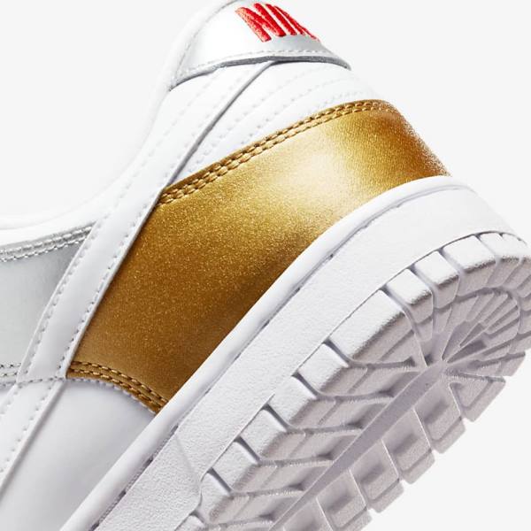 Women's Nike Dunk Low SE Sneakers Gold / Silver / Red / White | NK685WGO