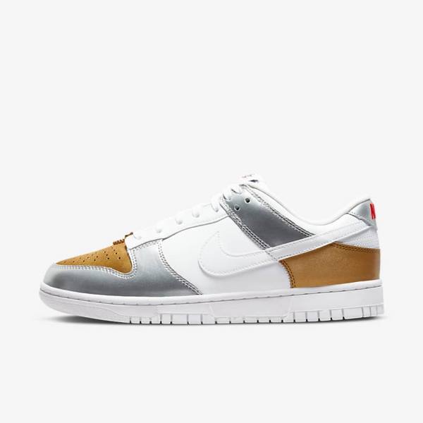 Women\'s Nike Dunk Low SE Sneakers Gold / Silver / Red / White | NK685WGO