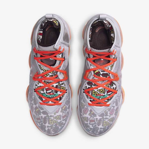 Women's Nike LeBron 19 Basketball Shoes Grey / Orange / Light Red / Green | NK269SOK