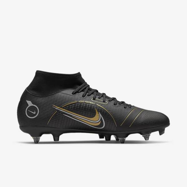 Women's Nike Mercurial Superfly 8 Academy SG-PRO Anti-Clog Traction Soft-Grounds Football Shoes Black / Metal Silver / Grey / Metal Gold | NK310COH