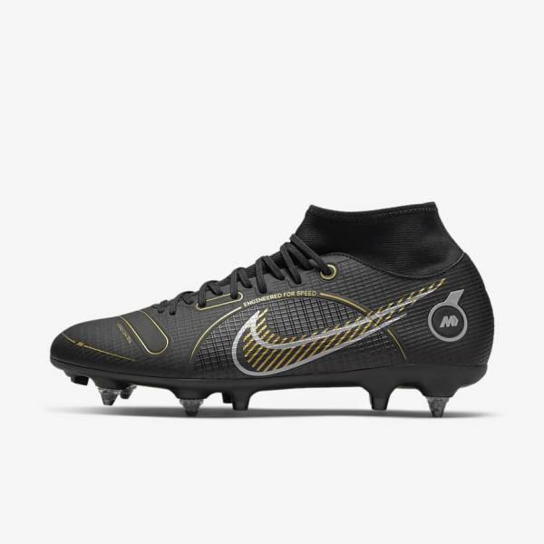 Women\'s Nike Mercurial Superfly 8 Academy SG-PRO Anti-Clog Traction Soft-Grounds Football Shoes Black / Metal Silver / Grey / Metal Gold | NK310COH