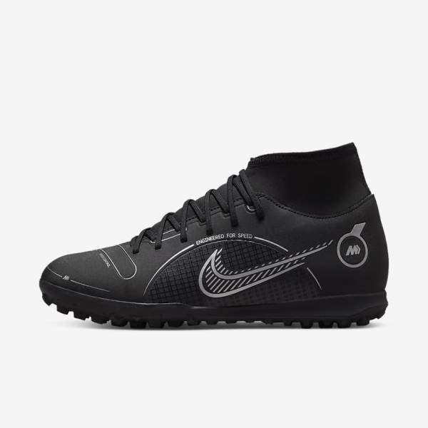 Women\'s Nike Mercurial Superfly 8 Club TF Turf Football Shoes Black / Grey / Metal Silver | NK351JIR