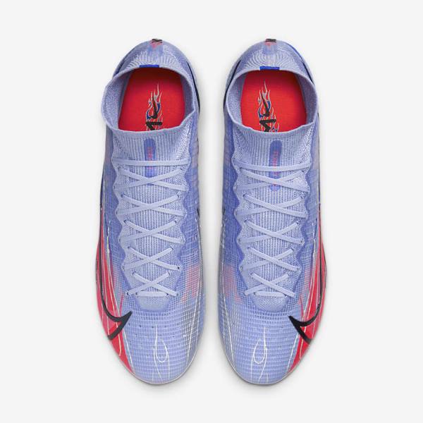 Women's Nike Mercurial Superfly 8 Elite KM AG Artificial-Grass Football Shoes Indigo / Light Red / Metal Silver | NK281BKZ