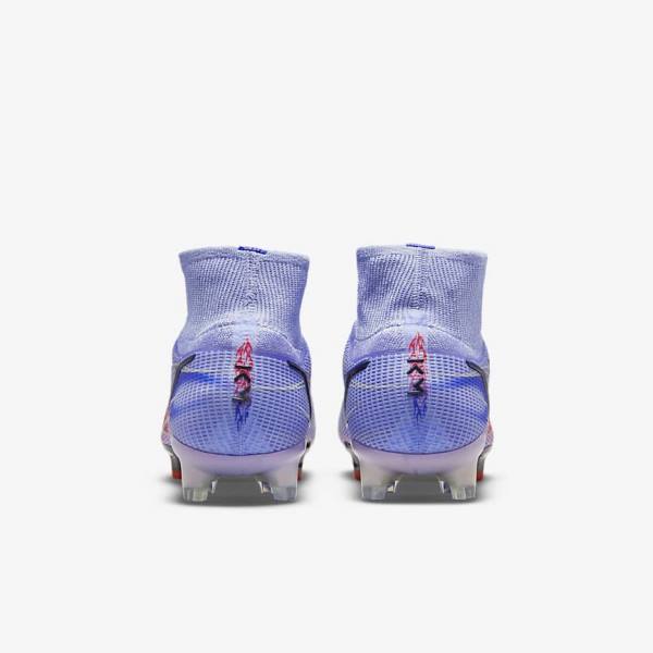 Women's Nike Mercurial Superfly 8 Elite KM FG Firm-Ground Football Shoes Indigo / Light Red / Metal Silver | NK312WBV