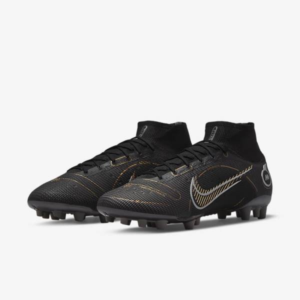 Women's Nike Mercurial Superfly 8 Elite AG Artificial-Grasss Football Shoes Black / Metal Silver / Grey / Metal Gold | NK348RKJ