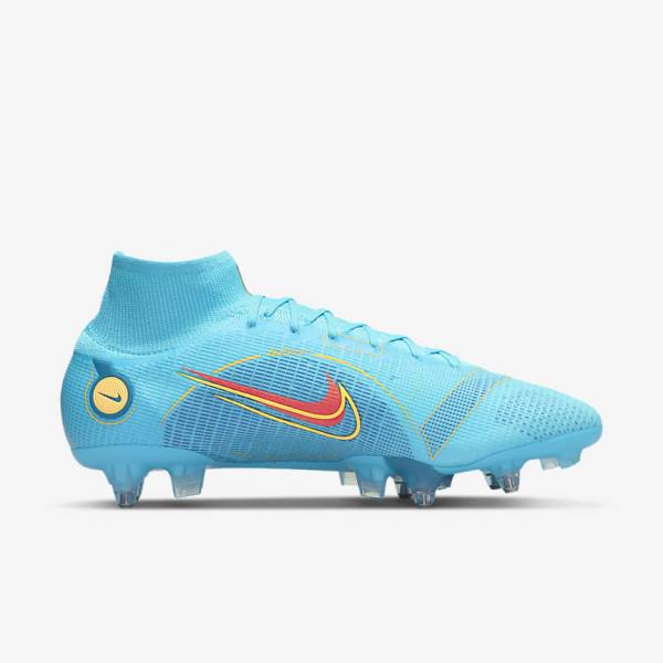 Women's Nike Mercurial Superfly 8 Elite SG-PRO Anti-Clog Traction Soft-Ground Football Shoes Blue / Orange | NK469LFD