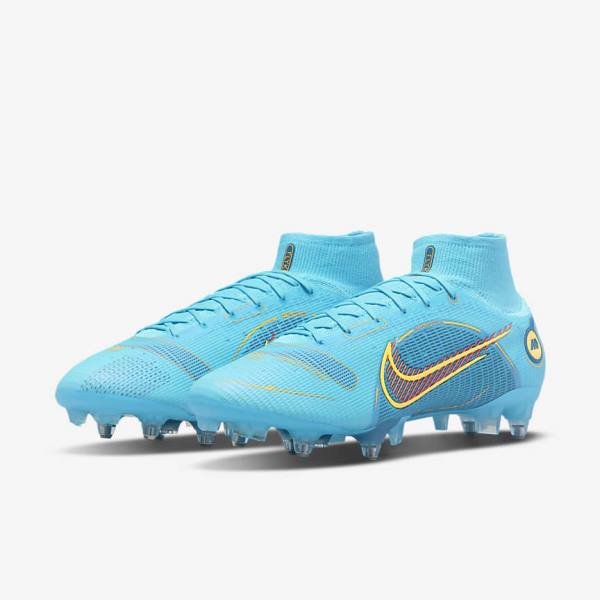 Women's Nike Mercurial Superfly 8 Elite SG-PRO Anti-Clog Traction Soft-Ground Football Shoes Blue / Orange | NK469LFD