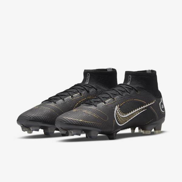 Women's Nike Mercurial Superfly 8 Elite FG Firm-Grounds Football Shoes Black / Metal Silver / Grey / Metal Gold | NK520VZH