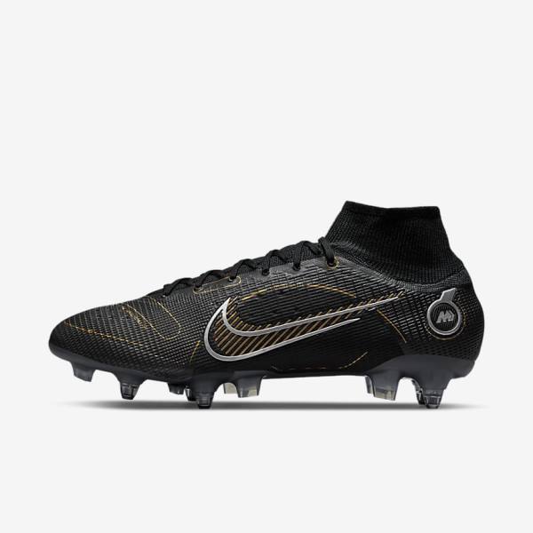 Women\'s Nike Mercurial Superfly 8 Elite SG-PRO Anti-Clog Traction Soft-Ground Football Shoes Black / Metal Silver / Grey / Metal Gold | NK647HFX