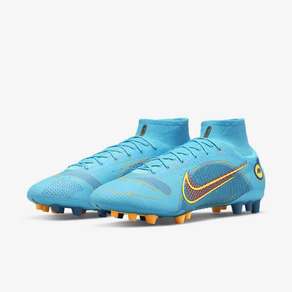 Women's Nike Mercurial Superfly 8 Elite AG Artificial-Grasss Football Shoes Blue / Orange | NK940BGE