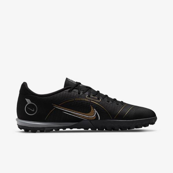 Women's Nike Mercurial Vapor 14 Academy TF Turf Football Shoes Black / Metal Silver / Grey / Metal Gold | NK530XDW