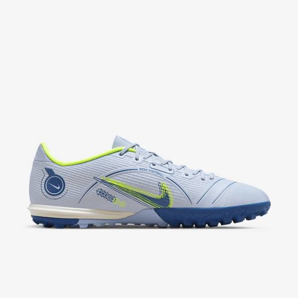 Women's Nike Mercurial Vapor 14 Academy TF Turf Football Shoes Grey / Light Blue / Dark Blue | NK680FJL