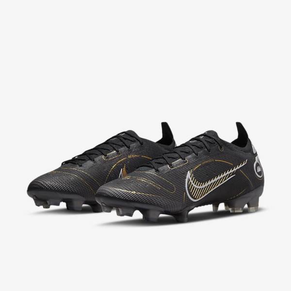 Women's Nike Mercurial Vapor 14 Elite FG Firm-Grounds Football Shoes Black / Metal Silver / Grey / Metal Gold | NK701JQV