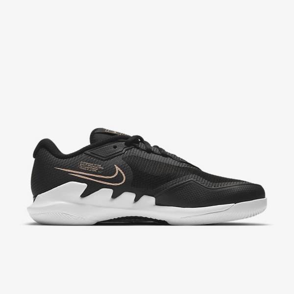 Women's Nike NikeCourt Air Zoom Vapor Pro Hard-Court Tennis Shoes Black / White / Metal Red Brown | NK428XCM