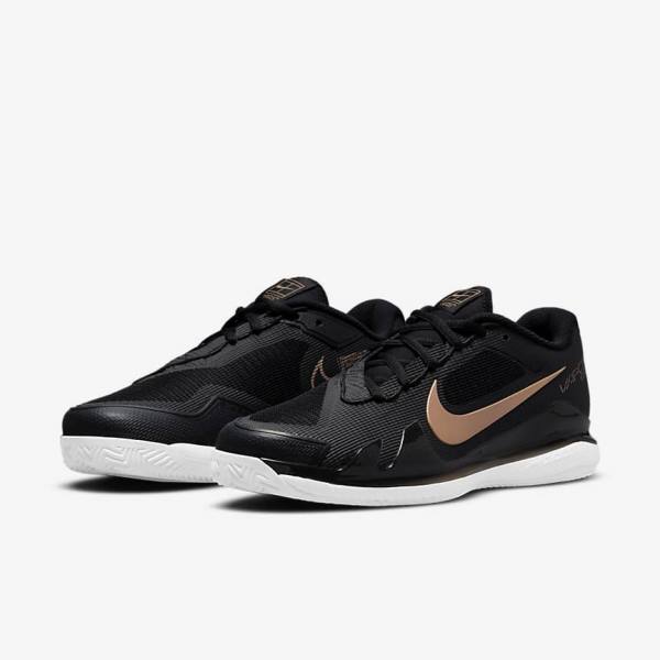 Women's Nike NikeCourt Air Zoom Vapor Pro Clay Court Tennis Shoes Black / White / Metal Red Brown | NK542BGJ