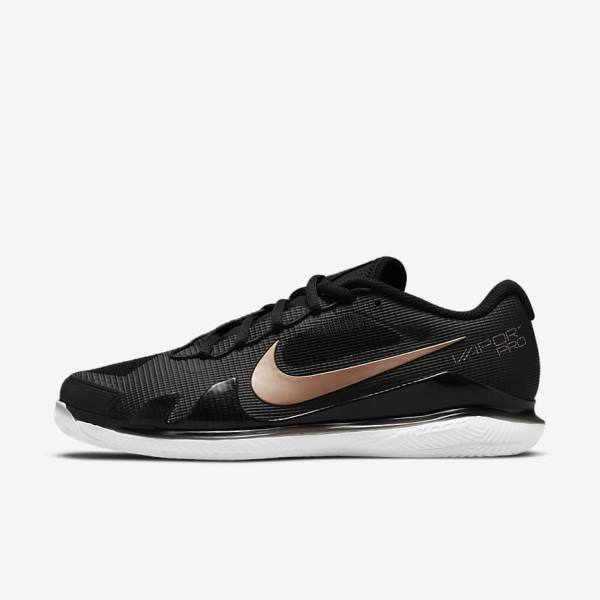 Women\'s Nike NikeCourt Air Zoom Vapor Pro Clay Court Tennis Shoes Black / White / Metal Red Brown | NK542BGJ