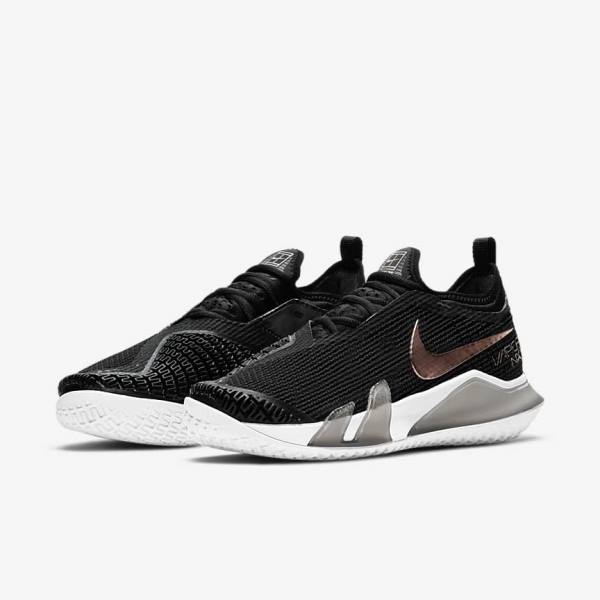 Women's Nike NikeCourt React Vapor NXT Hard Court Tennis Shoes Black / Metal Red Brown / White | NK023DPK