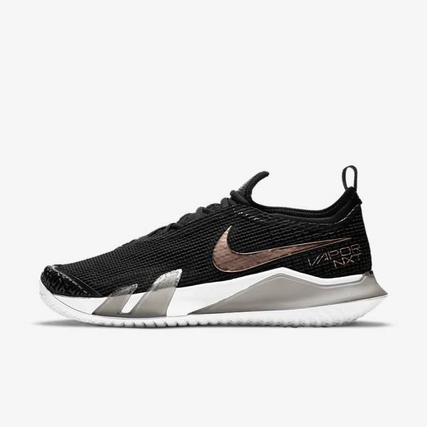 Women\'s Nike NikeCourt React Vapor NXT Hard Court Tennis Shoes Black / Metal Red Brown / White | NK023DPK