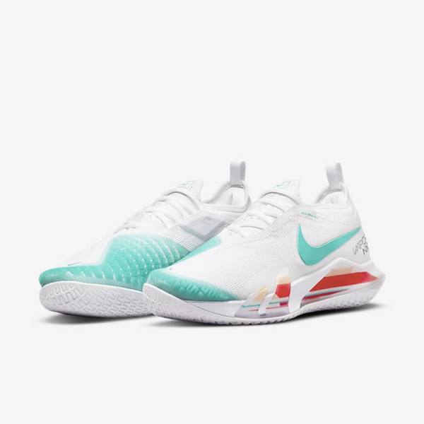 Women's Nike NikeCourt React Vapor NXT Hard Court Tennis Shoes White / Red / Burgundy / Turquoise | NK795ITR