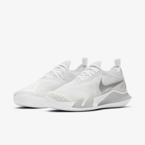 Women's Nike NikeCourt React Vapor NXT Hard Court Tennis Shoes White / Grey / Metal Silver | NK820YFV