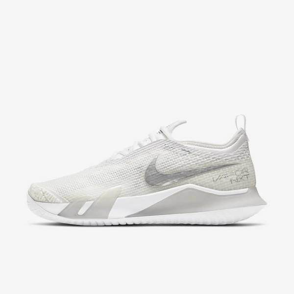 Women\'s Nike NikeCourt React Vapor NXT Hard Court Tennis Shoes White / Grey / Metal Silver | NK820YFV