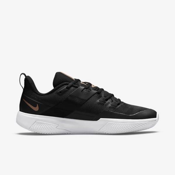 Women's Nike NikeCourt Vapor Lite Clay-Court Tennis Shoes Black / White / Metal Red Brown | NK127STU