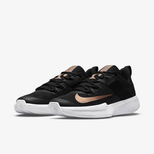 Women's Nike NikeCourt Vapor Lite Clay-Court Tennis Shoes Black / White / Metal Red Brown | NK127STU