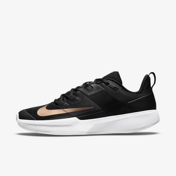 Women\'s Nike NikeCourt Vapor Lite Clay-Court Tennis Shoes Black / White / Metal Red Brown | NK127STU