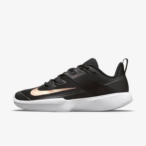 Women\'s Nike NikeCourt Vapor Lite Hard-Court Tennis Shoes Black / White / Metal Red Brown | NK584IPR