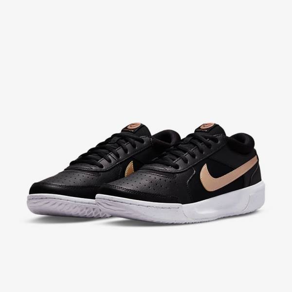 Women's Nike NikeCourt Zoom Lite 3 Tennis Shoes Black / White / Metal Red Brown | NK691UYB