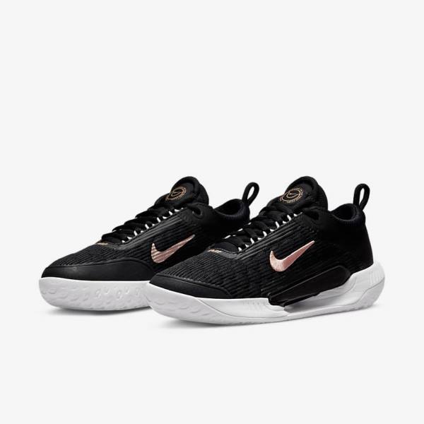 Women's Nike NikeCourt Zoom NXT Hard Court Tennis Shoes Black / White / Metal Red Brown | NK104LOH