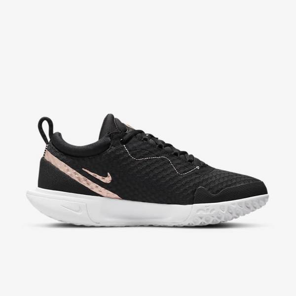 Women's Nike NikeCourt Zoom Pro Hard Court Tennis Shoes Black / White / Metal Red Brown | NK783HJX