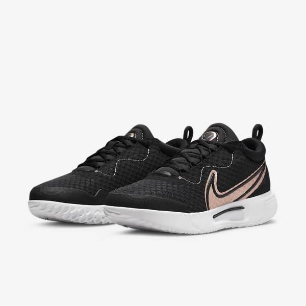 Women's Nike NikeCourt Zoom Pro Hard Court Tennis Shoes Black / White / Metal Red Brown | NK783HJX