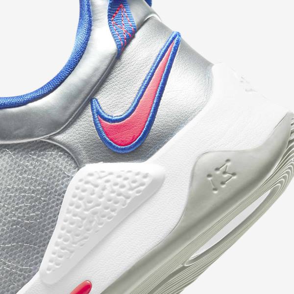 Women's Nike PG 5 Basketball Shoes Metal Silver / Royal / Red | NK458DQZ