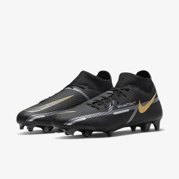 Women's Nike Phantom GT2 Academy Dynamic Fit MG Multi-Ground Football Shoes Black / Metal Gold / Dark Grey / Metal Dark Grey | NK687AZL