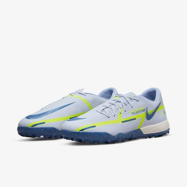 Women's Nike Phantom GT2 Academy TF Turf Football Shoes Grey / Light Blue / Dark Blue | NK587GNT