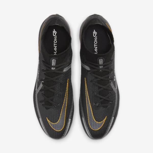 Women's Nike Phantom GT2 Dynamic Fit Elite FG Firm-Ground Football Shoes Black / Metal Gold / Metal Silver / Metal Dark Grey | NK492FYS