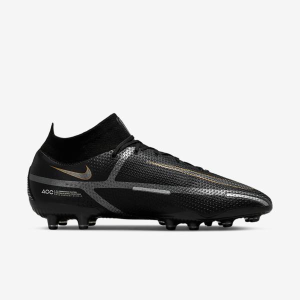 Women's Nike Phantom GT2 Dynamic Fit Elite AG-Pro Artificial-Grass Football Shoes Black / Metal Gold / Metal Silver / Metal Dark Grey | NK582ZXS