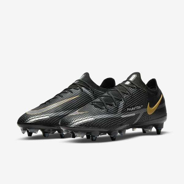 Women's Nike Phantom GT2 Elite SG-Pro AC Soft-Ground Football Shoes Black / Metal Gold / Metal Silver / Metal Dark Grey | NK091HQM