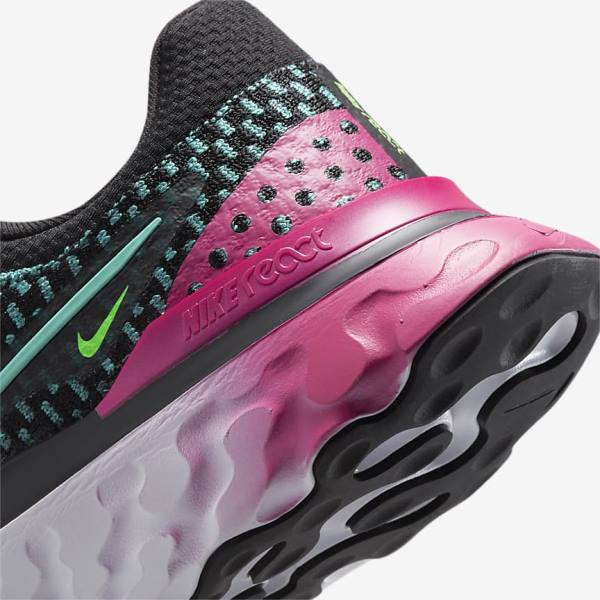 Women's Nike React Infinity Run Flyknit 3 Road Running Shoes Black / Pink / Turquoise / Turquoise | NK376NOD