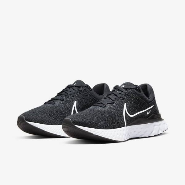 Women's Nike React Infinity Run Flyknit 3 Road Running Shoes Black / White | NK583DCR