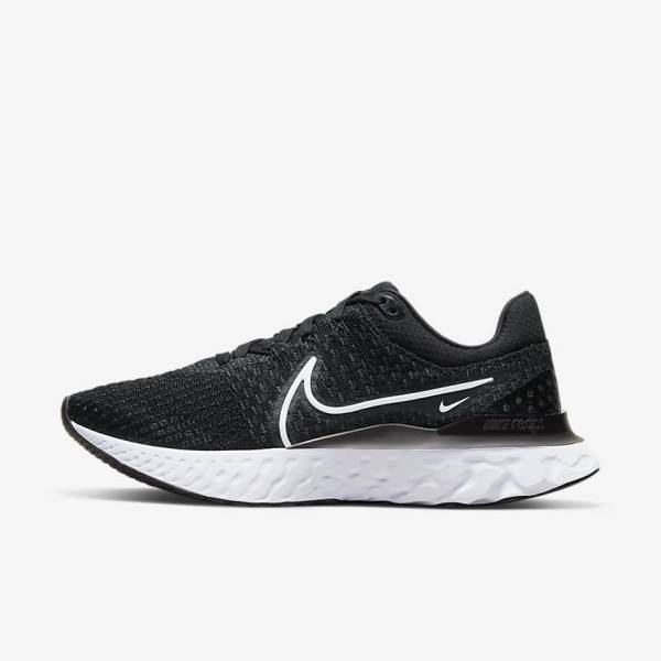 Women\'s Nike React Infinity Run Flyknit 3 Road Running Shoes Black / White | NK583DCR