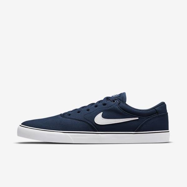 Women\'s Nike SB Chron 2 Canvas Skate Shoes Navy / Navy / Black / White | NK903QEC