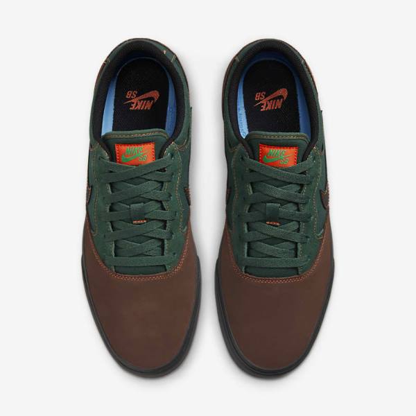 Women's Nike SB Chron 2 Skate Shoes Light Chocolate / Green / Orange / Black | NK438ZBK